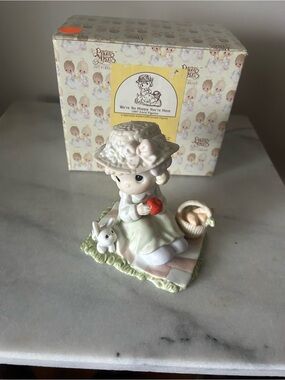 Precious Moments Pastel Girl Figurine with Red Heart and Bunny